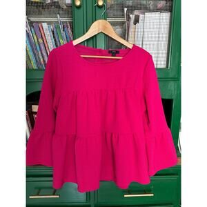 J. Crew Pink 3/4 Length Sleeve Tiered Shirt Large